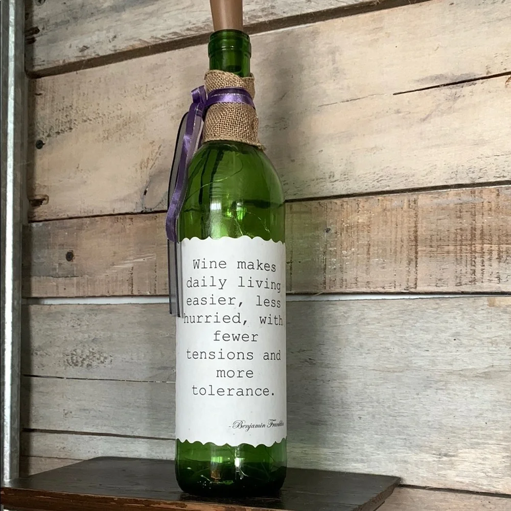 Handcrafted - Green Wine Bottle Lantern with Quote